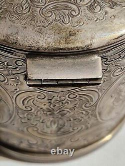 Old 3Silver Plate Tea Caddy Bisquit Jar England Ornate Etched Floral Design