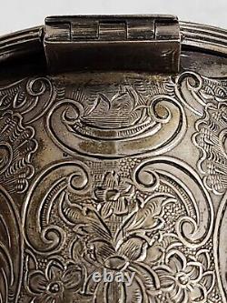 Old 3Silver Plate Tea Caddy Bisquit Jar England Ornate Etched Floral Design