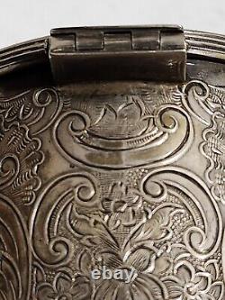 Old 3Silver Plate Tea Caddy Bisquit Jar England Ornate Etched Floral Design