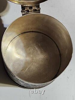 Old 3Silver Plate Tea Caddy Bisquit Jar England Ornate Etched Floral Design