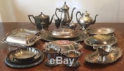 Old Vtg Silverplate Dinner Serving Platter Tea Pot Dish Plate Rogers Lot Of 28