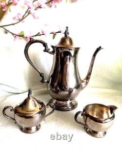 Oneida Silver Plate Tea/Coffee Pot, Creamer & Sugar Bowl (4 pcs) Vintage
