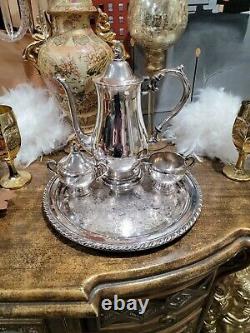 Oneida Silver Plate Tea/Coffee Set withServing Tray Teapot Pot Silverplate