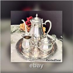 Oneida Silver Plated Henley Tea Set with Tray Coffee Service Small Set 4 Pc