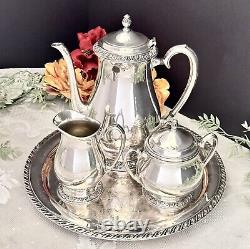 Oneida Silver Plated Henley Tea Set with Tray Coffee Service Small Set 4 Pc