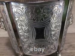 Ornate Antique Silver Plate Tea Caddy Holder Lions Heads Footed English