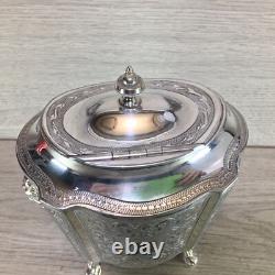Ornate Antique Silver Plate Tea Caddy Holder Lions Heads Footed English