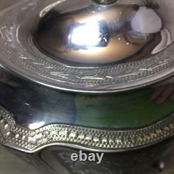 Ornate Antique Silver Plate Tea Caddy Holder Lions Heads Footed English