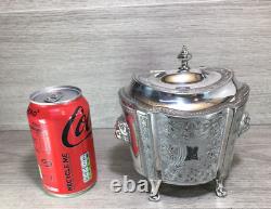 Ornate Antique Silver Plate Tea Caddy Holder Lions Heads Footed English