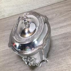 Ornate Antique Silver Plate Tea Caddy Holder Lions Heads Footed English