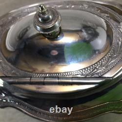 Ornate Antique Silver Plate Tea Caddy Holder Lions Heads Footed English