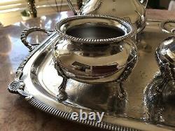 PORTSMOUTH-HOLLOWWARE ROPE EDGE-TRAY AND COFFEE, TEA Set 6 Pieces. Gorgeous