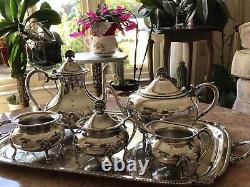 PORTSMOUTH-HOLLOWWARE ROPE EDGE-TRAY AND COFFEE, TEA Set 6 Pieces. Gorgeous