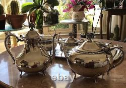 PORTSMOUTH-HOLLOWWARE ROPE EDGE-TRAY AND COFFEE, TEA Set 6 Pieces. Gorgeous