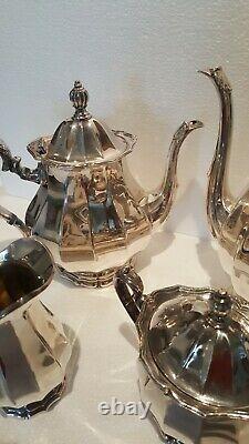 PRISTINE Webster Wilcox English Flutes Silver Plate Coffee and Tea Set 4 Pieces