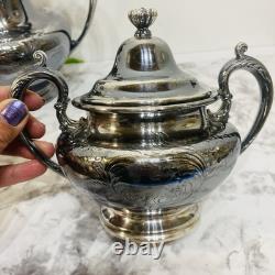 PairPoint Mfg Co Floral Silver Quadruple Plate Tea/ Coffee Set Antique 1920s USA