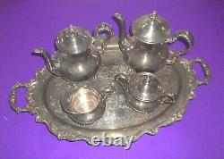 Poole Silver Plate Coffee/Tea Set #5000 Tray Pots Sugar Creamer EPCA Old English