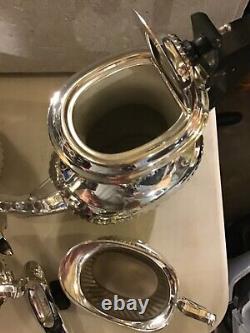 Primrose Plate E. P Brass Lead Mts. 4 Piece Set, Tea, Coffee, Sugar, Creamer Vtn