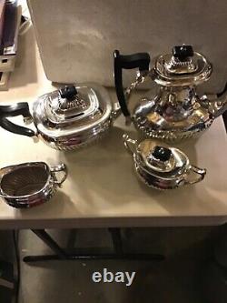 Primrose Plate E. P Brass Lead Mts. 4 Piece Set, Tea, Coffee, Sugar, Creamer Vtn