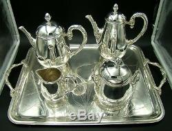 Pristine French Christofle Silver Plate Halphen Tea and Coffee Set with Tray