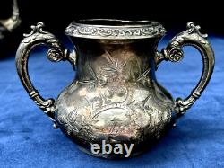Providence Silver Plate Tea Coffee Pot, Creamer & 2 Sugar Bowls (4 Pcs)