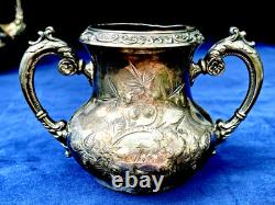 Providence Silver Plate Tea Coffee Pot, Creamer & 2 Sugar Bowls (4 Pcs)