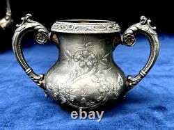 Providence Silver Plate Tea Coffee Pot, Creamer & 2 Sugar Bowls (4 Pcs)