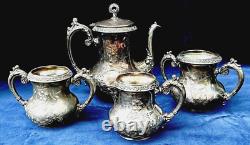 Providence Silver Plate Tea Coffee Pot, Creamer & 2 Sugar Bowls (4 Pcs)