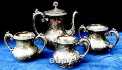 Providence Silver Plate Tea Coffee Pot, Creamer & 2 Sugar Bowls (4 Pcs)