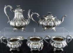 RARE 5pc ART DECO ENGLISH SILVER PLATE FLORAL SHELL FEET COFFEE TEA SET SERVICE