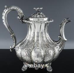 RARE 5pc ART DECO ENGLISH SILVER PLATE FLORAL SHELL FEET COFFEE TEA SET SERVICE