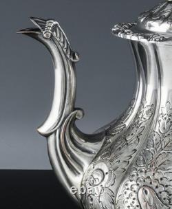 RARE 5pc ART DECO ENGLISH SILVER PLATE FLORAL SHELL FEET COFFEE TEA SET SERVICE