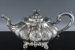 RARE 5pc ART DECO ENGLISH SILVER PLATE FLORAL SHELL FEET COFFEE TEA SET SERVICE