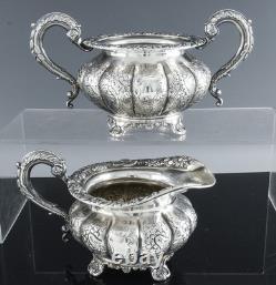 RARE 5pc ART DECO ENGLISH SILVER PLATE FLORAL SHELL FEET COFFEE TEA SET SERVICE