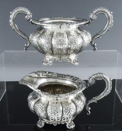 RARE 5pc ART DECO ENGLISH SILVER PLATE FLORAL SHELL FEET COFFEE TEA SET SERVICE