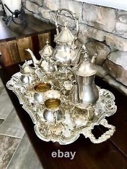 RARE ANTIQUE INTERNATIONAL SILVER PLATED 7 PC. COFFEE, TEA SET WithTRAY