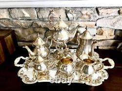 RARE ANTIQUE INTERNATIONAL SILVER PLATED 7 PC. COFFEE, TEA SET WithTRAY