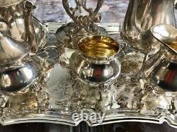 RARE ANTIQUE INTERNATIONAL SILVER PLATED 7 PC. COFFEE, TEA SET WithTRAY