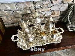 RARE ANTIQUE INTERNATIONAL SILVER PLATED 7 PC. COFFEE, TEA SET WithTRAY