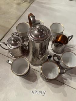 RARE ART DECO Manning Bowman Meriden Silverplate Tea Set 6 Espresso Cups Holders