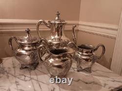 RARE Antique Forbes Silver Plate Quadruple Plate Grapes Pattern Tea Service 216