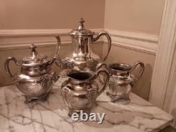 RARE Antique Forbes Silver Plate Quadruple Plate Grapes Pattern Tea Service 216
