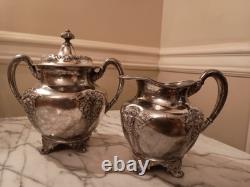 RARE Antique Forbes Silver Plate Quadruple Plate Grapes Pattern Tea Service 216