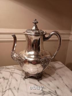 RARE Antique Forbes Silver Plate Quadruple Plate Grapes Pattern Tea Service 216