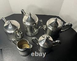 RARE- Antique Victorian Meriden B. Co. Quadruple Silver Plate Tea Set 5 Pc #1971