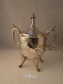 REED BARTON Silver Plate 5 pc Tea Set with RARE Butler Call Bell Engraved G