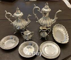 REED & BARTON WINTHROP Pumpkin 8PC. SILVERPLATE TEA COFFEE SERVICE #1795 Trays