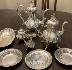 REED & BARTON WINTHROP Pumpkin 8PC. SILVERPLATE TEA COFFEE SERVICE #1795 Trays