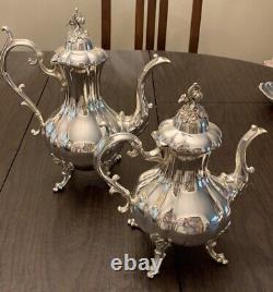 REED & BARTON WINTHROP Pumpkin 8PC. SILVERPLATE TEA COFFEE SERVICE #1795 Trays