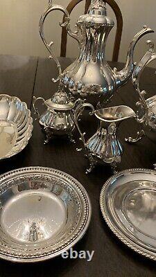 REED & BARTON WINTHROP Pumpkin 8PC. SILVERPLATE TEA COFFEE SERVICE #1795 Trays